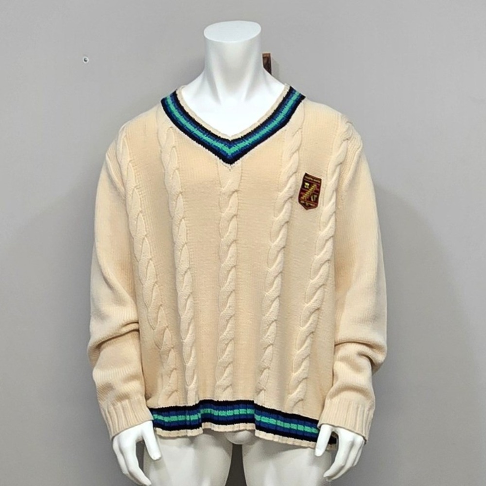 Houston White Target Varsity Cricket Sweater XXL Cable Knit Preppy Cream Ivory